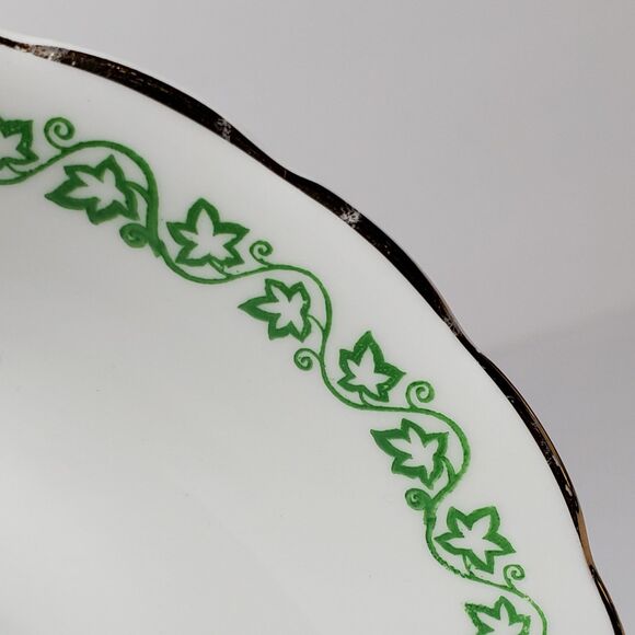 English Castle Teacup and Saucer Green Leaves Vintage - Picture 10 of 11